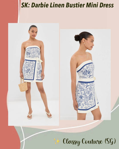 SK Darbie Linen-viscose Bustier Strapless Tube Wrap Mini Dress