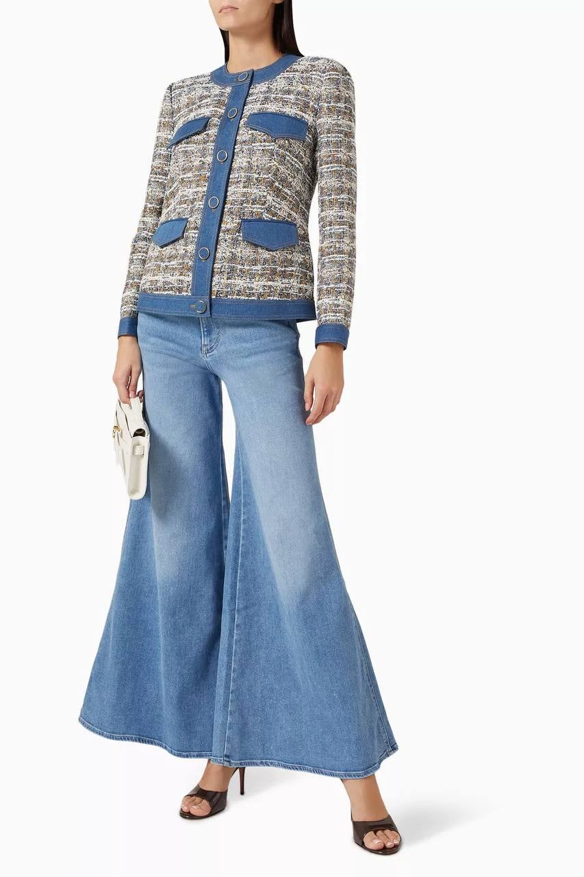 VB Ainslie Tweed Cotton-Blend Jacket w Denim Contrast Trim