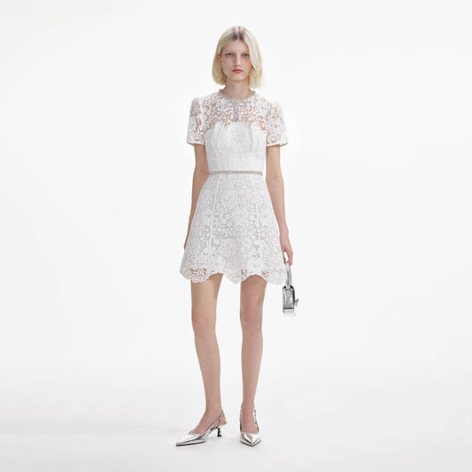 SP White Lace Diamante Mini Dress with Crystal Bow