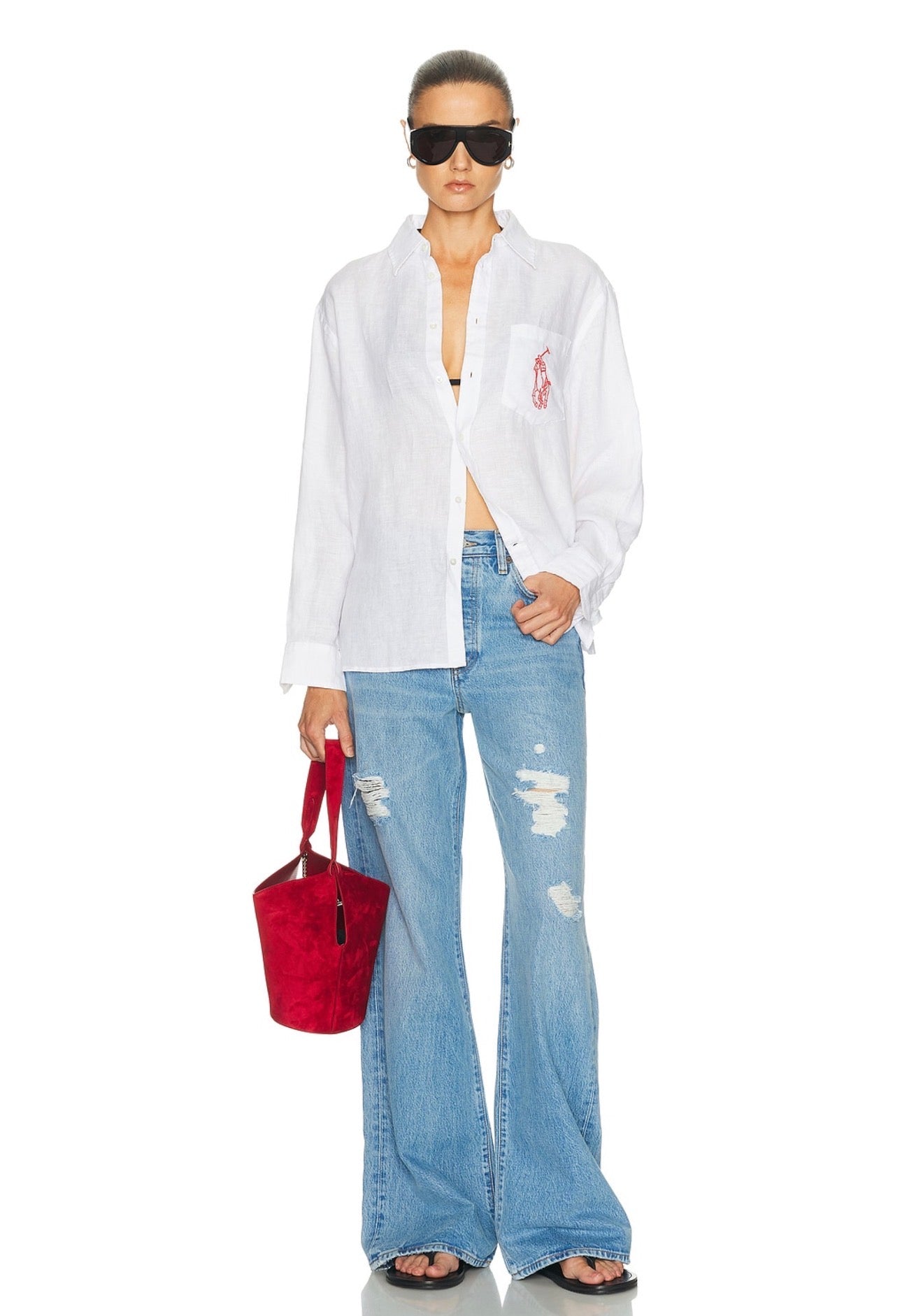 RL Oversized Fit Big Pony Linen Long Sleeve Sport Shirt