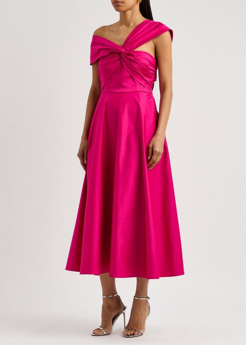 RM Asymmetric Stretching Cotton Poplin Midi Dress