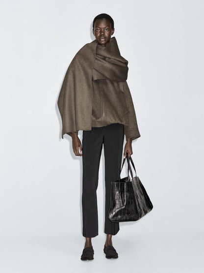 MD Wool-Blend Bomber Jacket With Detachable Scarf Cape