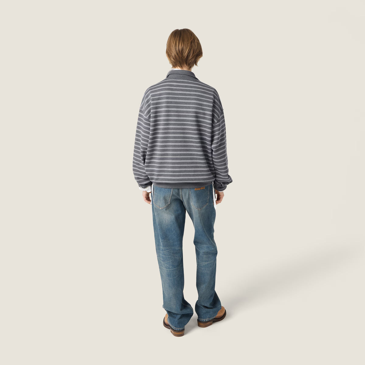 MM Grey White Striped Cotton Fleece Jacket