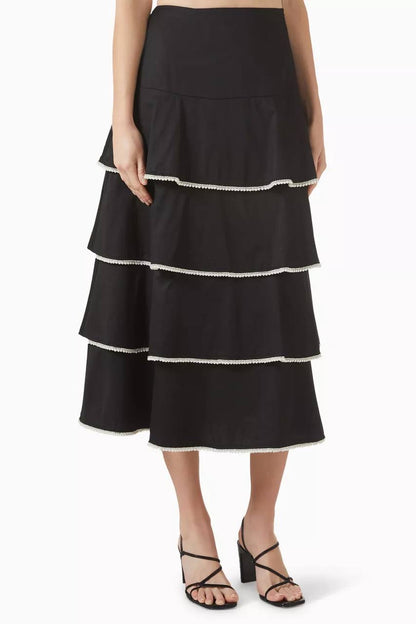 SD Cotton Pearl Embellished Shirt | Tiered Midi Maxi Skirt | Set