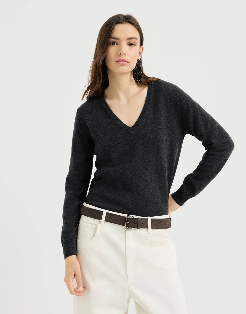 BC Cashmere V-neck Sweater With Monili