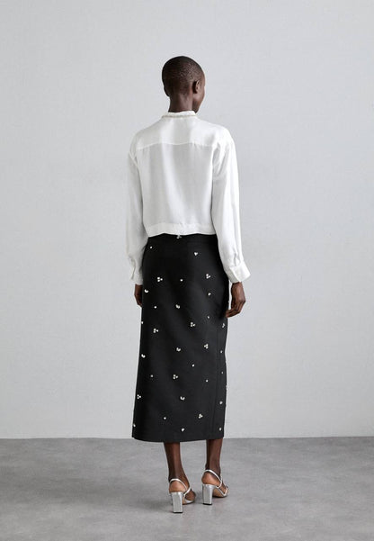 SD Interstellar Rhinestone Pencil Midi Skirt in Black