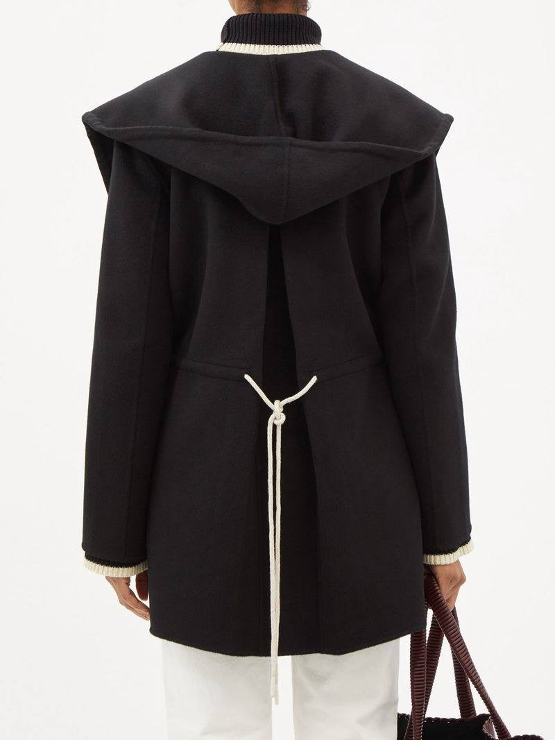 TOT Drawstring-Waist Wool Hooded Jacket