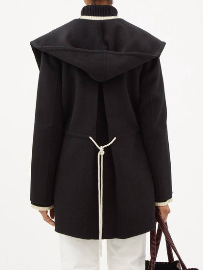 TOT Drawstring-Waist Wool Hooded Jacket