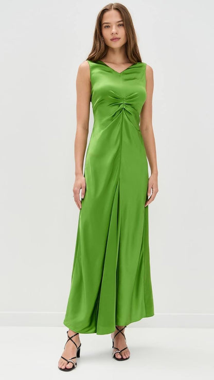 LM Stella Silk Satin Ruched Midi Dress