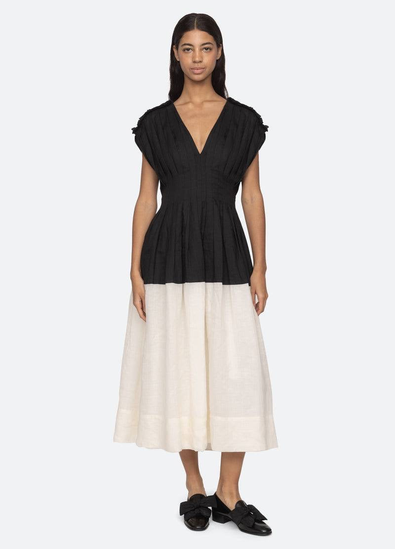 SE Nicola Ramie Contrast Midi Dress