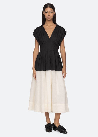 SE Nicola Ramie Contrast Midi Dress