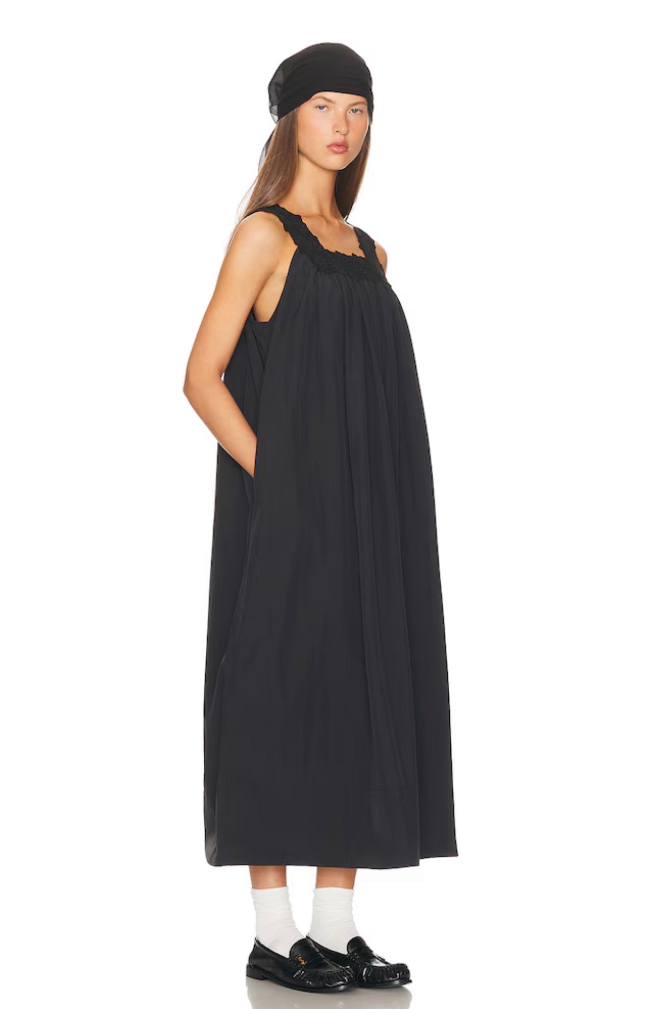 HS Sleeveless Tech Poplin Midi Dress with Lace