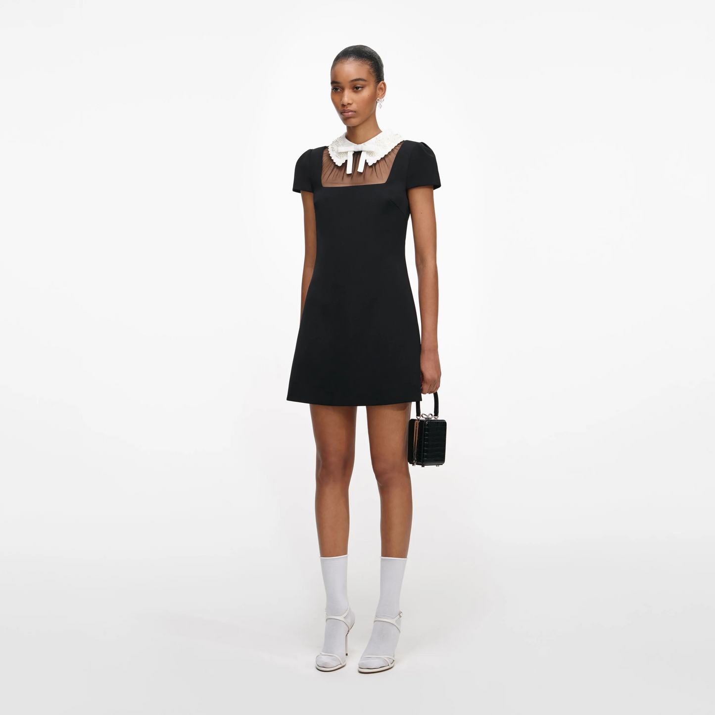 SP Black Crepe Bow Collar Mini Dress