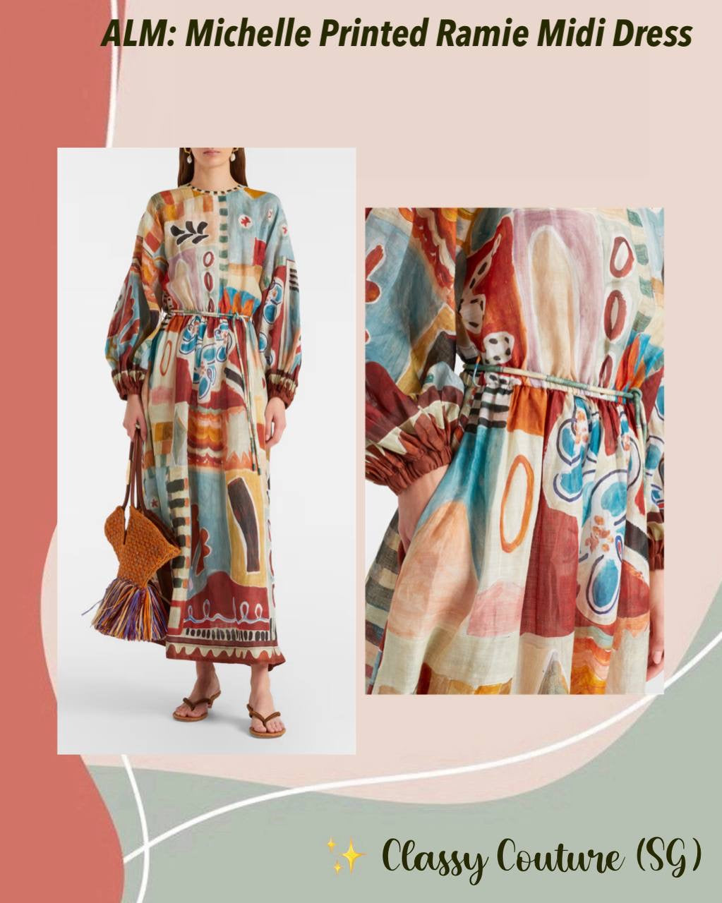 ALM Michelle Printed Ramie Midi Dress