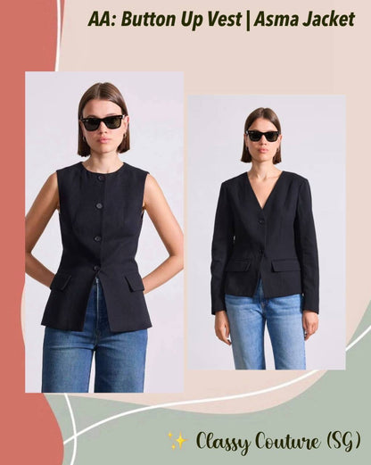 AA Button Up Vest Top | Asma V-neck Jacket | Linen-Cotton set