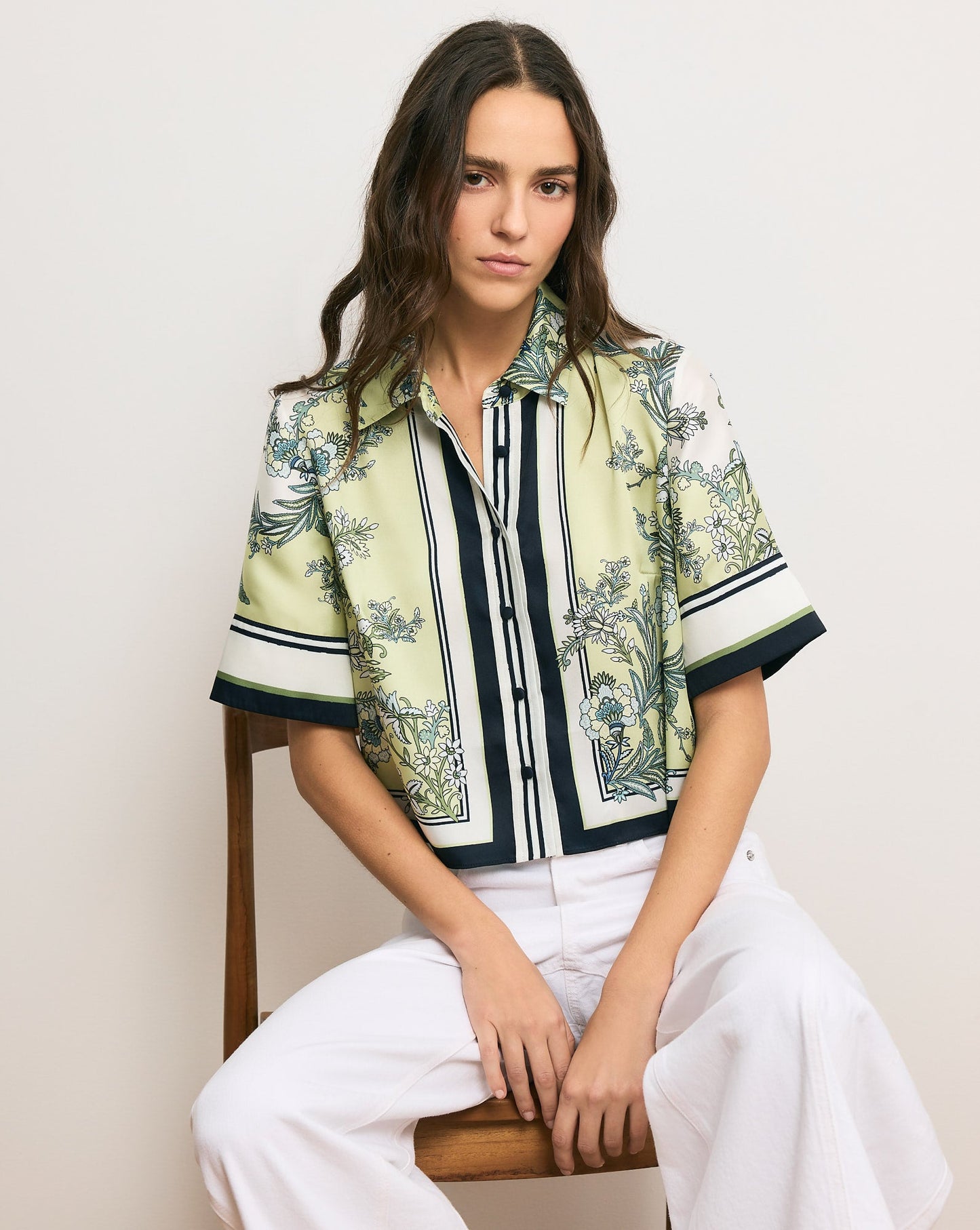 VB Spruce Button Down Silky Twill Cropped Shirt