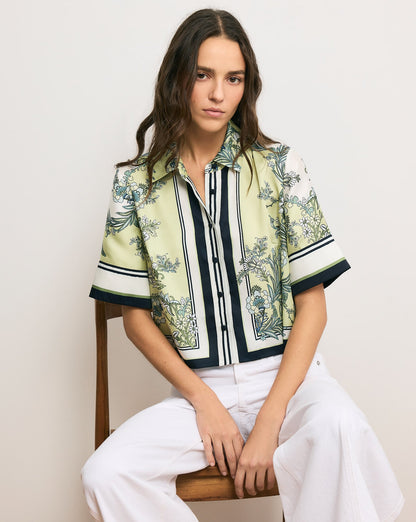 VB Spruce Button Down Silky Twill Cropped Shirt
