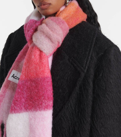 4 Colors! AC Checked Alpaca-Wool-Mohair blend Fringed Scarf