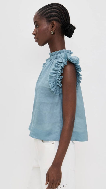 SE Anise Solid Flutter Sleeve Top