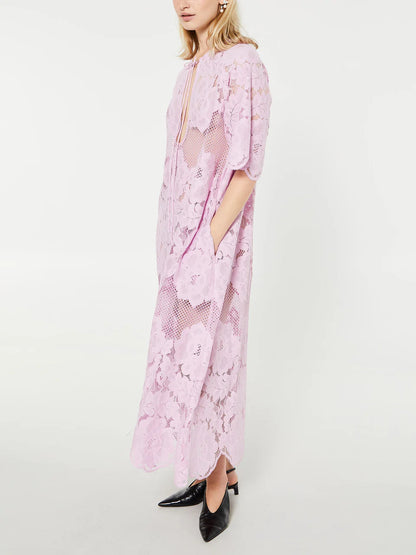 ML Lola Cotton-blend Sheer Lace Short Sleeve Midi Dress
