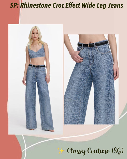 SP Rhinestone Croc Effect Wide Leg Jeans (belt not included)