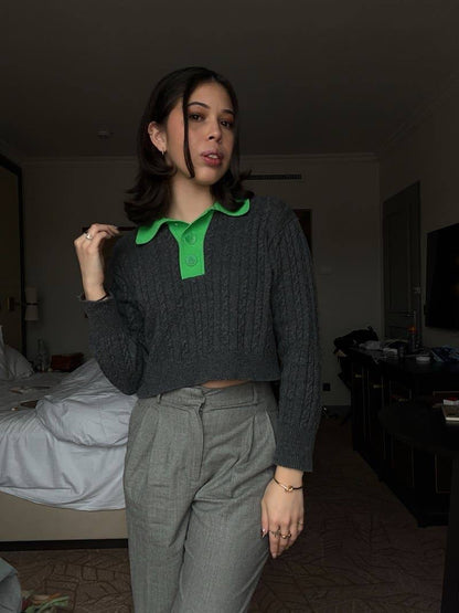 SD Reno Wool-Cashmere Contrast Collar Knit Sweater
