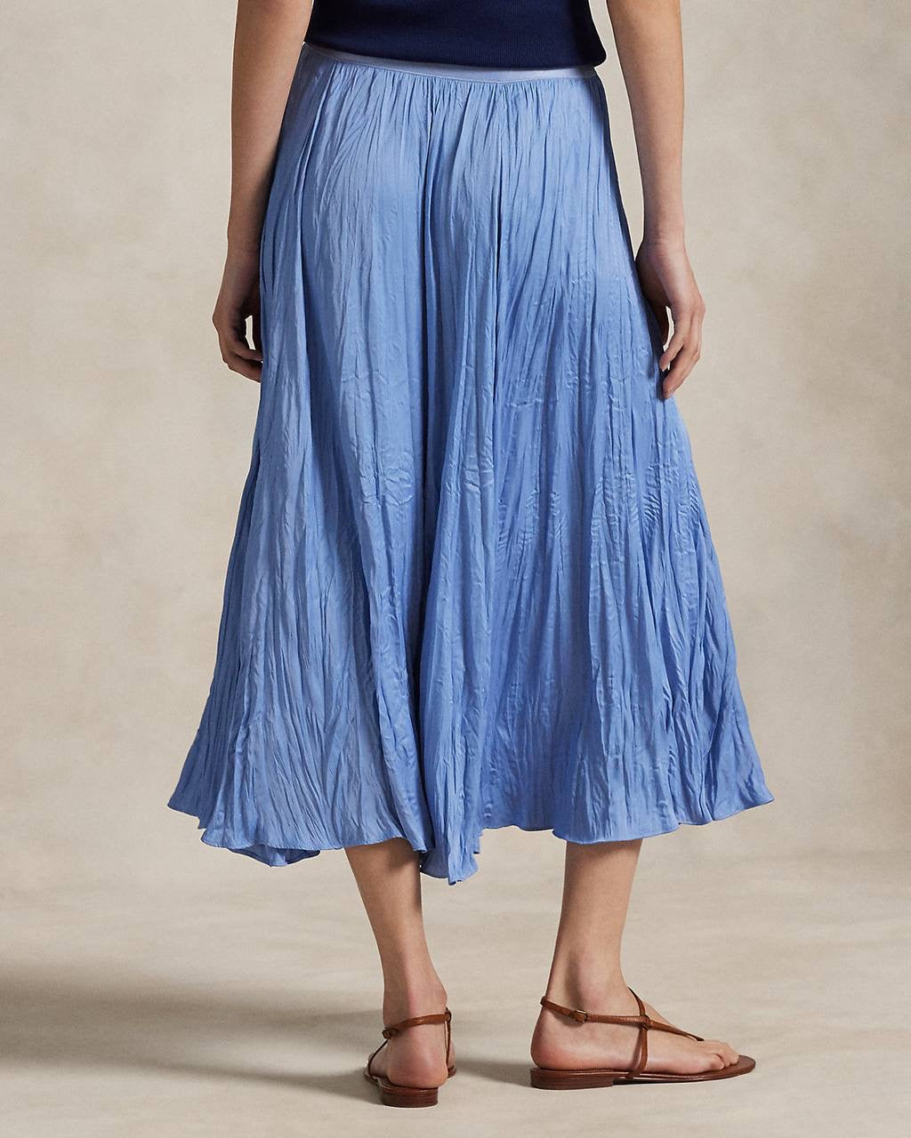 RL Crinkled Satin A-Line Midi Skirt