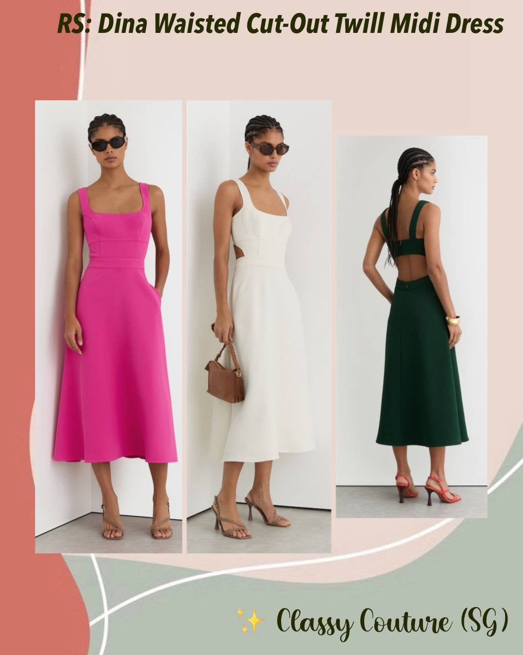 RS Dina Waisted Cut-Out Twill Midi Dress