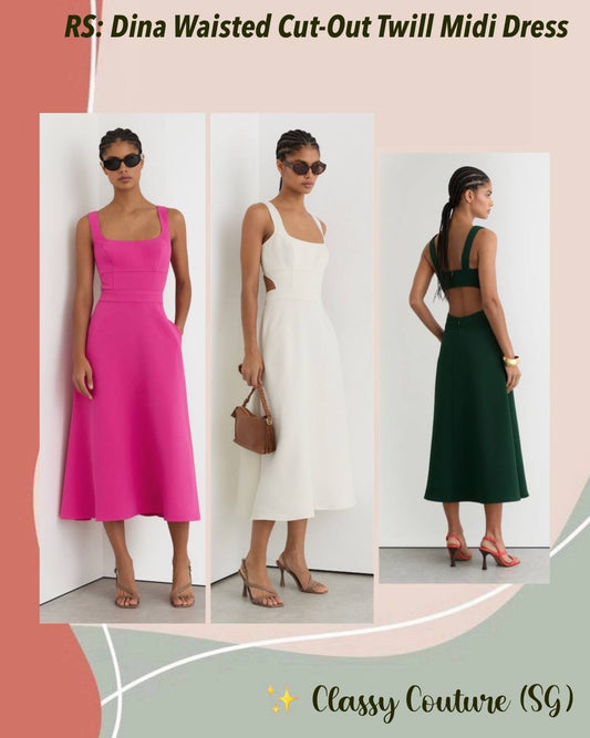 RS Dina Waisted Cut-Out Twill Midi Dress
