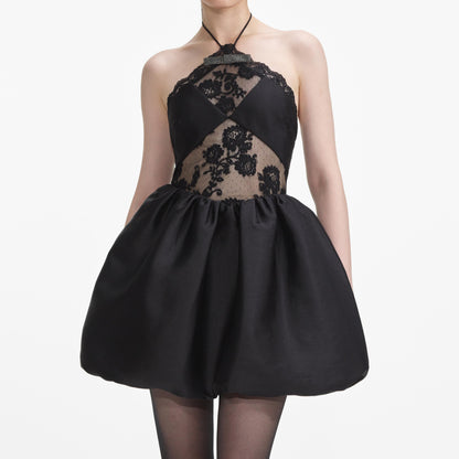 SP Black Taffeta Halterneck Mini Dress