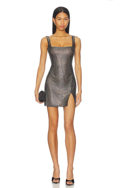 SP Gun Metal Mesh Rhinestone Mini Dress