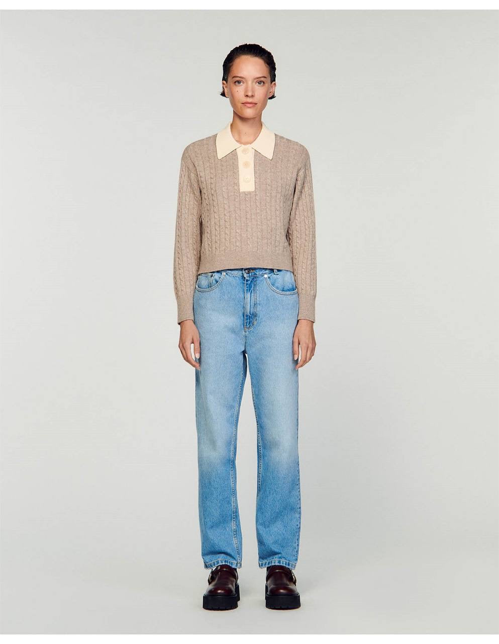 SD Reno Wool-Cashmere Contrast Collar Knit Sweater