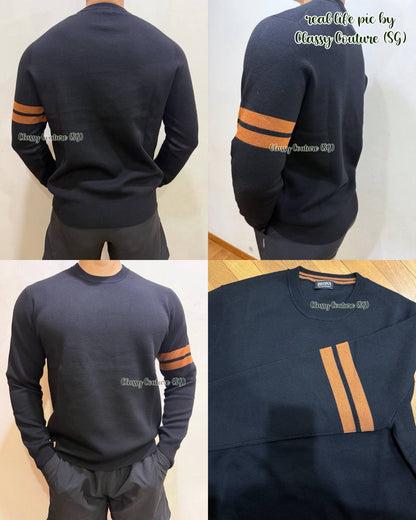 2 Colors! ZN Men’s High Performance Wool Crewneck Jumper Sweater w/ Stripe Detail