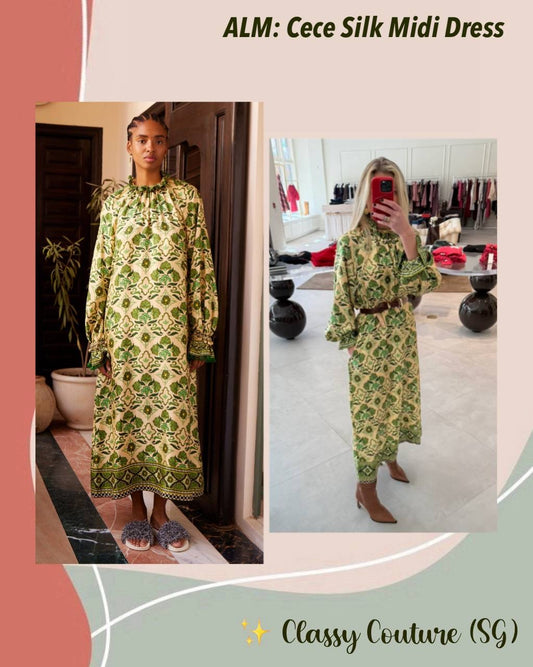 ALM Cece Silk Long Sleeve Midi Dress