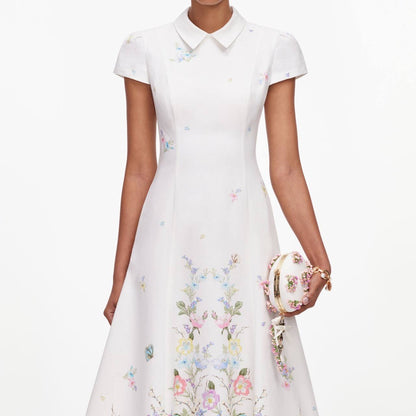 SP White Floral Linen Blend Midi Dress