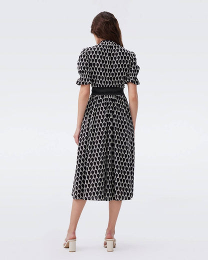 DVF Erica Cotton Midi Dress in Black/Ivory