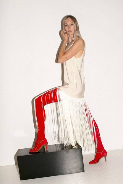 ML Tassel Lyocell-blend Fringe Slip Midi Dress