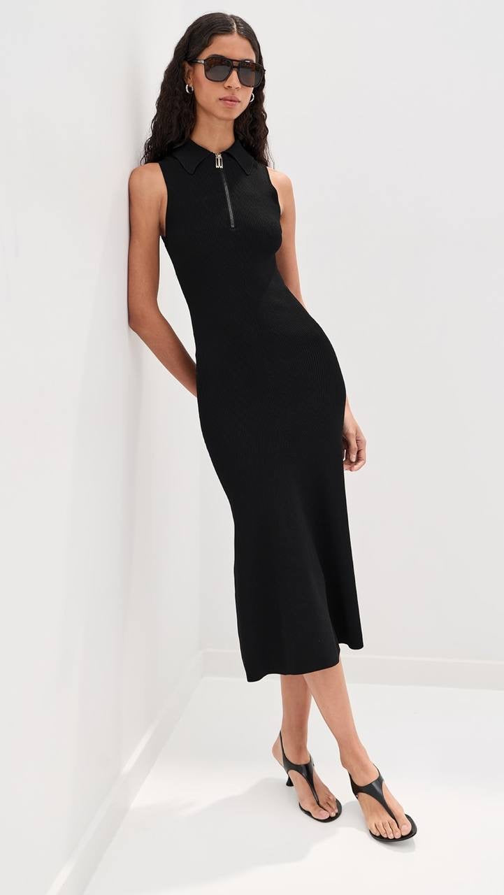 2 Colors! VB Mira Quarter-zip Stretch-viscose Midi Dress in Black & White