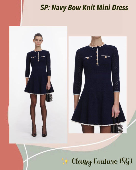 SP Navy Bow Knit Mini Dress