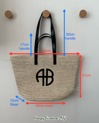 AB Palermo Leather Trim Raffia Straw Large Tote Bag