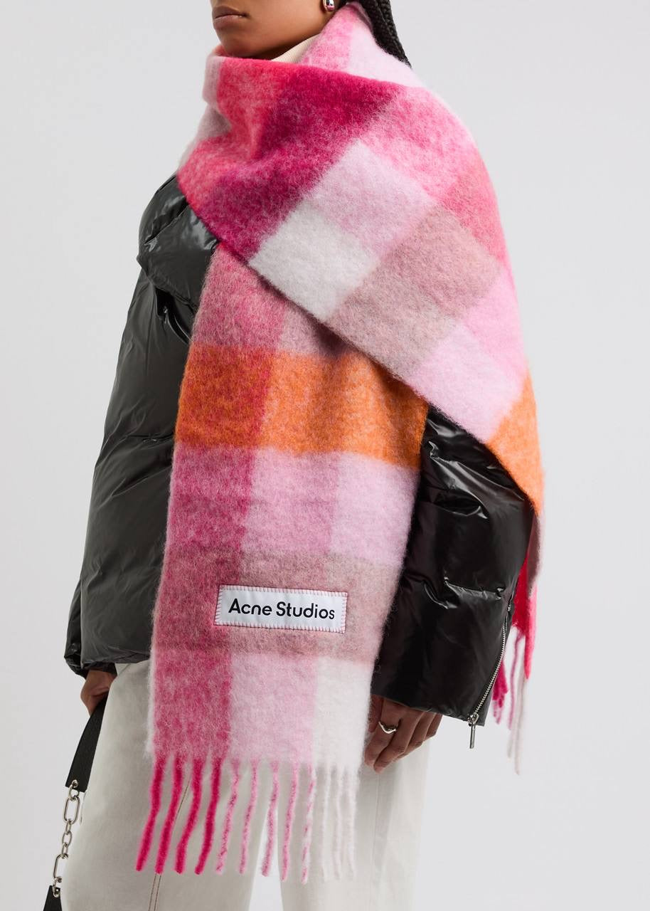 4 Colors! AC Checked Alpaca-Wool-Mohair blend Fringed Scarf