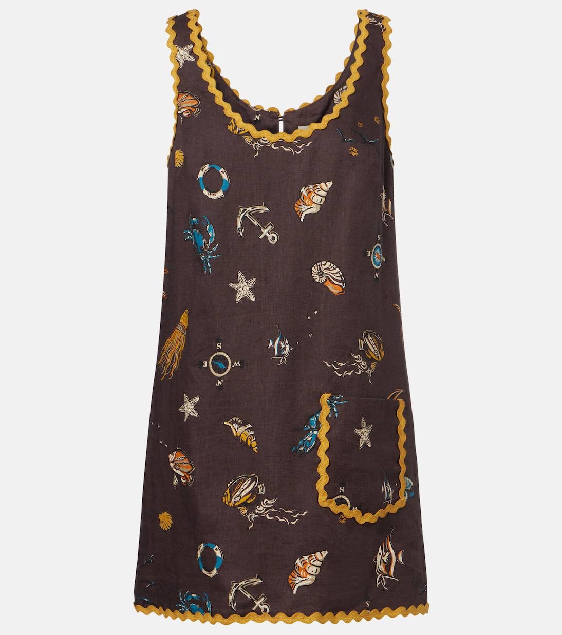 ALM Printed Scalloped Linen Mini Dress