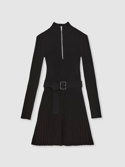 RS Vienna Rib-Knit Belted Half-Zip Flippy Dress