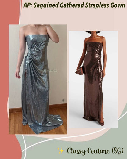 AP Sequined Gathered/Twisted Strapless Gown Maxi Dress