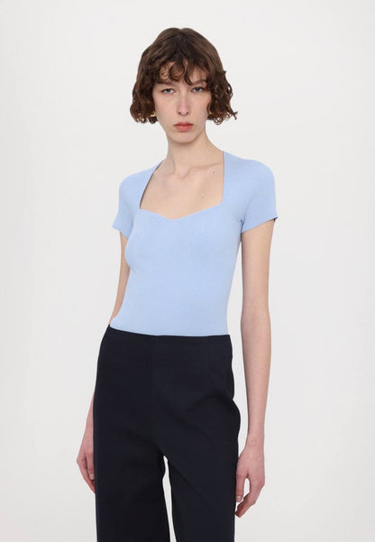 MJ Moka Rib Knit Sweetheart Shirt Top