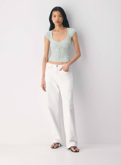 ARZ Soloist Wonder Yarn Viscose-blend Short Sleeve Sweater Top