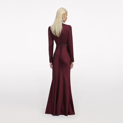 SP Champagne & Burgundy Satin Long Sleeve Maxi Dress