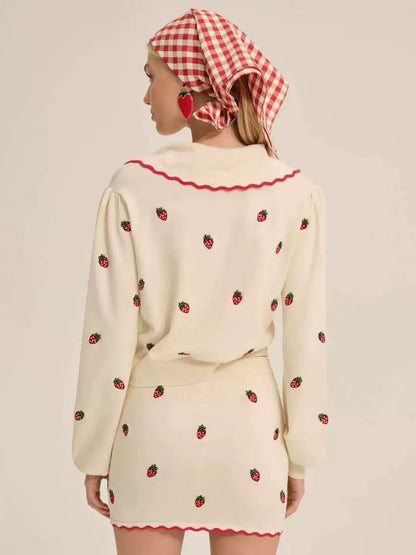 FLL Strawberry Jam Cardigan | Mini Skirt | Viscose-blend Set