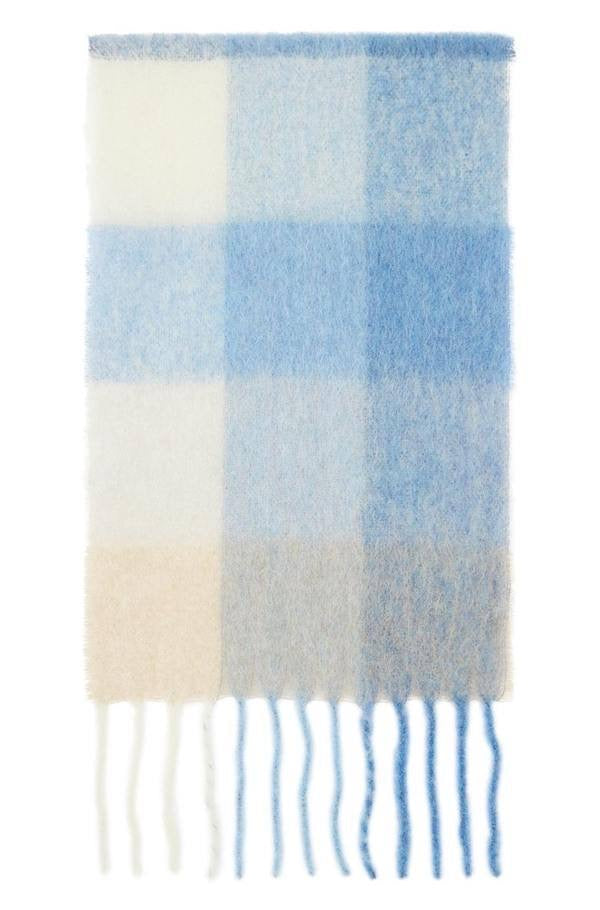 4 Colors! AC Checked Alpaca-Wool-Mohair blend Fringed Scarf