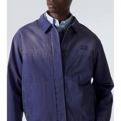 Women’s/Unisex Blue Washed Cotton Twill Blouson Jacket Overshirt